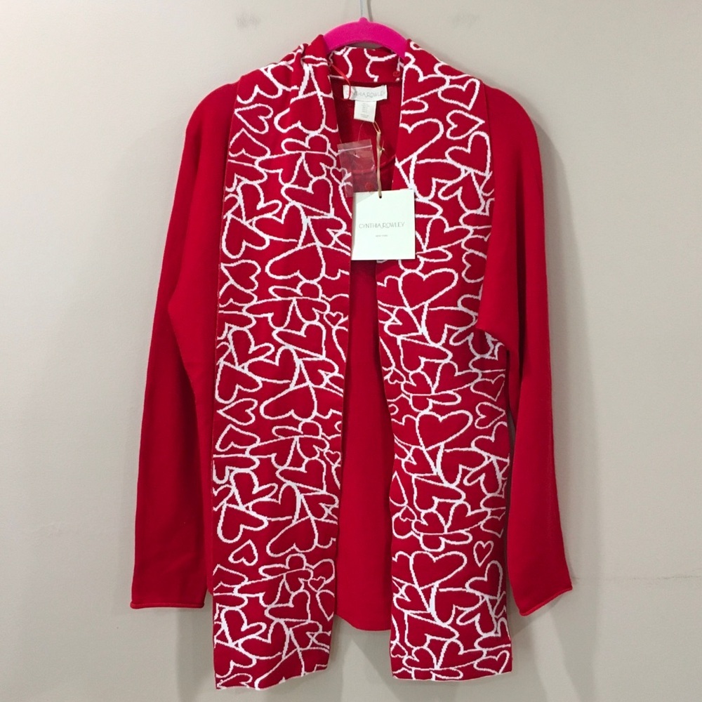 Cynthia Rowley Women s Knit Sweater & Scarf  Red Heart Valentine Love